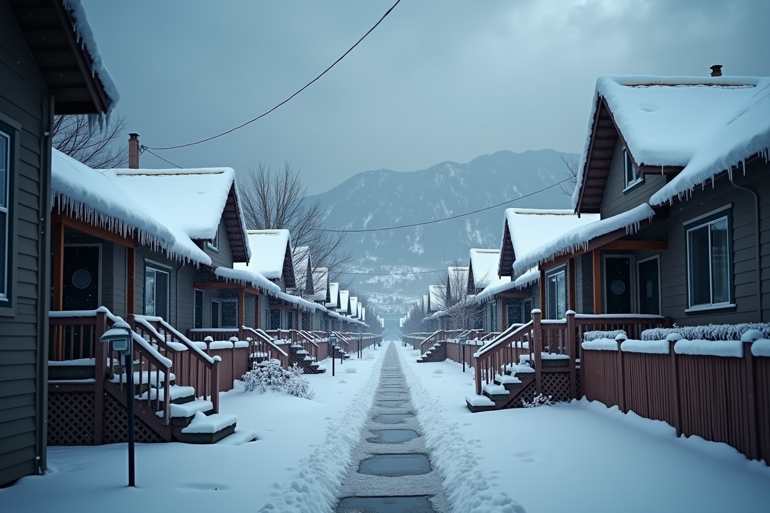 Heavy snow on rooftops in a Salt Lake City neighborhood below the Wasatch